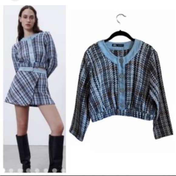 Zara Combination Textured Denim top - Picture 1 of 9